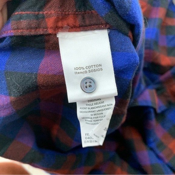 LL Bean Signature Women Size Large Shirt Button Down Top Flannel Plaid Blue Red - Picture 8 of 8